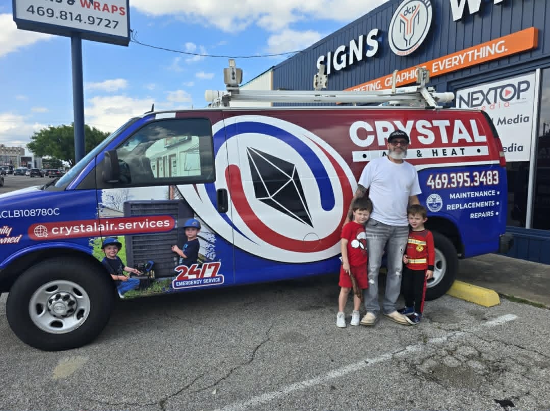 Crystal Air & Heat HVAC service vehicle in the Dallas–Fort Worth area
