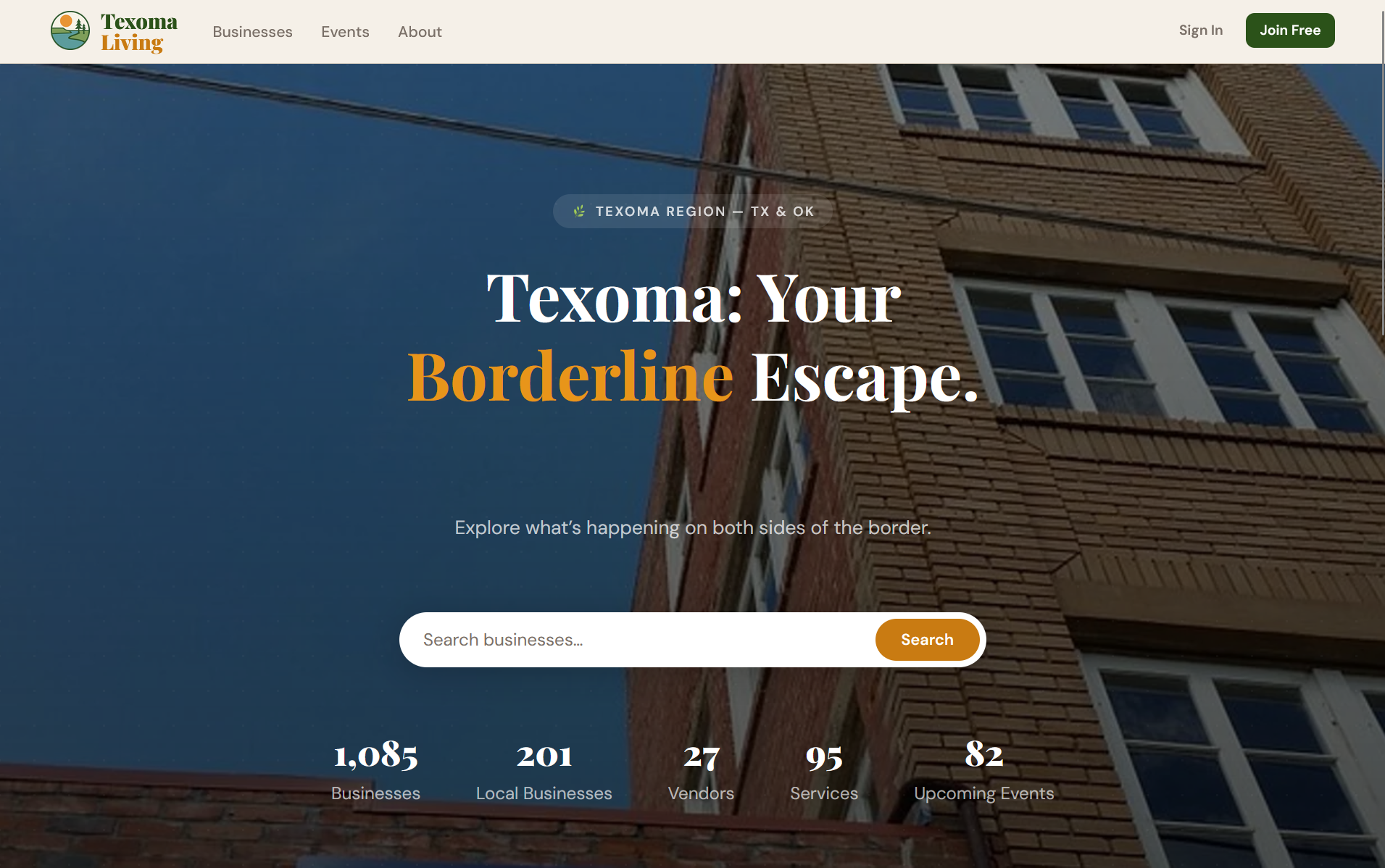 Texoma Living community platform — local business directory and events for the Texas-Oklahoma border region